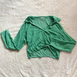 Green Long Sleeve Pokadot Crop Top Size XS